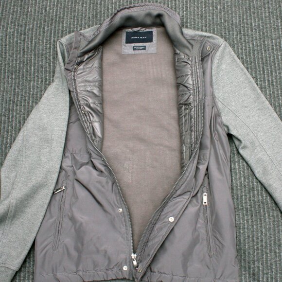 Zara Man Full Zip and Snaps Long Sleeve Sweater Large Gray Unique Front Design - Picture 6 of 7